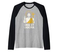 Catholic Ora et Labora Vintage Mens Surgery Recover Raglan Baseball Tee