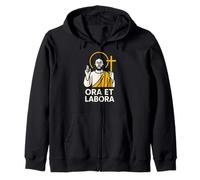 Catholic Ora et Labora Vintage Mens Surgery Recover Zip Hoodie