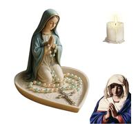 Catholic Our Lady of Lourdes Statue - Blessed Virgin Mary Figure, Tabletop Rosary Holder & Holy Water Font, Handmade Religious Gift for Mom, 15cm H (A)
