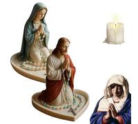 Catholic Our Lady of Lourdes Statue - Blessed Virgin Mary Figure, Tabletop Rosary Holder & Holy Water Font, Handmade Religious Gift for Mom, 15cm H (A+B)