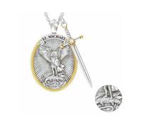 Catholic Patron The Archangel St Michael Pendant Necklace CZ Sword Lord Prayer