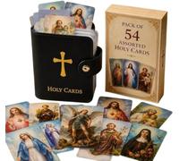 Catholic Prayer Card Set with Leather Holder,54 Catholic Prayers Cards with Pocket Holy Card Organizer,Snap Closure Devotional Cards Case for Mass,Daily Prayer & Religious Gifts (Black)