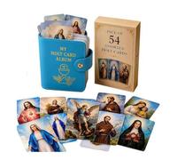 Catholic Prayer Card Set with Leather Holder,54 Catholic Prayers Cards with Pocket Holy Card Organizer,Snap Closure Devotional Cards Case for Mass,Daily Prayer & Religious Gifts