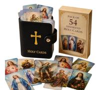 Catholic Prayer Card Set with Leather Holder,54 Catholic Prayers Cards with Pocket Holy Card Organizer,Snap Closure Devotional Cards Case for Mass,Daily Prayer & Religious Gifts