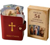 Catholic Prayer Card Set with Leather Holder,54 Catholic Prayers Cards with Pocket Holy Card Organizer,Snap Closure Devotional Cards Case for Mass,Daily Prayer & Religious Gifts (Red)