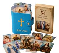 Catholic Prayer Card Set with Leather Holder,54 Catholic Prayers Cards with Pocket Holy Card Organizer,Snap Closure Devotional Cards Case for Mass,Daily Prayer & Religious Gifts