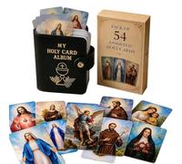 Catholic Prayer Card Set with Leather Holder 54 Inspirational Catholic Prayer Cards Pocket Card Organizer with Snap Closure Compact Handheld Storage Booklet for Religious Closet Essentials (Black)