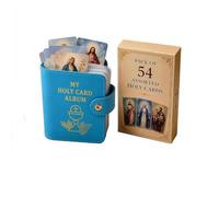 Catholic Prayer Card Set with Leather Holder 54 Inspirational Catholic Prayer Cards Pocket Card Organizer with Snap Closure Compact Handheld Storage Booklet for Religious Closet Essentials (Blue)