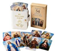 Catholic Prayer Card Set with Leather Holder 54 Inspirational Catholic Prayer Cards Pocket Card Organizer with Snap Closure Compact Handheld Storage Booklet for Religious Closet Essentials (White)
