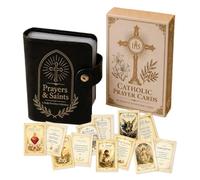 Catholic Prayer Card Set with Leather Holder, 54Catholic Prayers Cards with Pocket Holy Card Organizer, Snap Closure Devotional Cards Case for Mass, Daily Prayer & Religious Gift - with Prayers