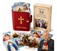 Catholic Prayer Card Set with Leather Holder, Pocket PrayerCard Organizer with Snap Closure, Catholic Holy CardHolder with 54 Prayer Cards for Religious Card Memorial Cards