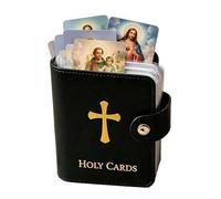 Catholic Prayer Card Set with Leather Holder Pocket Prayers Card Organizer Snap Closure Devotional Cards Case for Mass,Daily Prayer & Religious Gifts Traveling Display Protectors (Black 1set)