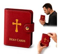 Catholic Prayer Card Set with Leather Holy Card Holder, 54 Catholic Prayers Cards with Pocket Organizer, Snap Closure Devotional Case for Mass, Daily Devotion, Religious Gifts for Women & Men (Red)