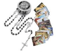 Catholic Rosary Beads for Men with Case and 18PCS Payer Cards, St Michael the Archangel Medal, First Communion Gifts for Boy - Faith Jewelry for Prayer & Spiritual Gifts, M, Stone Zinc, No Gemstone