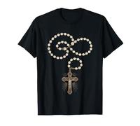 Catholic Rosary Beads Minimalist Line Art Sacred Devotion T-Shirt