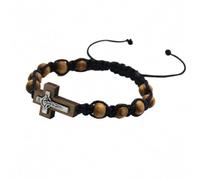 Catholic Rosary Bracelet Wood Beads Adjustable Cross 8mm for Men Women | Rosary beads catholic men can wear every day: 8mm wood beads, a small cross and an adjustable knot that fits most wrists.