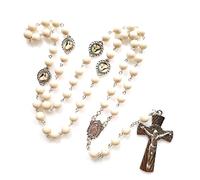 Catholic Rosary Necklace with Crucifix & Medals - White Beads for Prayer, Daily Wear, Gifts for Catholics, Spiritual Seekers, Religious
