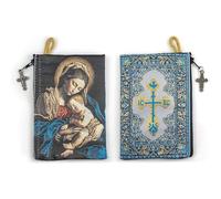 Catholic Rosary Pouch, 4" x 6" Jewelry & Coin Purse with Cross, Small Woven Tapestry Icon Bag, Bolsa de Rosario Católico para Joyería, Virgin Mary Madonna and Child & Saint Olga Dove Cross, 4" x 6