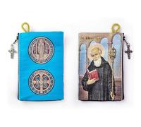 Catholic Rosary Pouch, St. Benedict & St. Patrick, 4" x 6" Jewelry & Coin Purse with Cross - Rosary Holder For Prayer Beads, Bolsa de Rosario Catolico, St. Benedict, Zipper Pouch