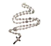 Catholic Rosary Prayer Necklace Blessing Pendant Necklaces Rose Shaped Beads Long Chain Fashion Jewelry Rosary Necklace for Men Women Silver Gothic Religious Jewelry for Women Men Girls