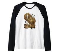 Catholic Saint Benedict Medal Raglan Baseball Tee