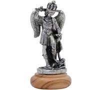 Catholic Saint Mini Statue | Christian Home Decor | 2.25" Tall Metal Figurine on Olive Wood Base | Great Religious Gift for First Holy Communion or Confirmation (St. Michael)