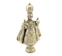 Catholic Saints Silver Tone Infant of Prague Pocket Statue with Gold Stamped Prayer Card, 1 1/2 Inch