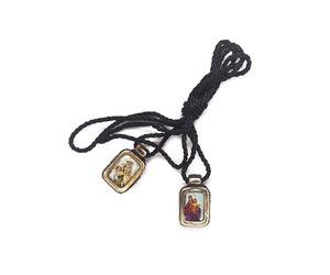 Catholic Scapular Acrylic Mini Vintage Rectangular Icon Handmade Black Cord Scapular of Sacred Heart of Jesus, Virgin of Carmen, Virgin of Guadalupe & St. Michael Archangel. 1,0x0,7cm by Zaraleas