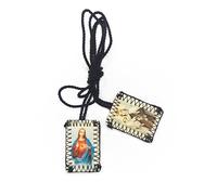 Catholic Scapular Black Wool Virgin of Carmel & Sacred Heart of Jesus Sagrado Corazón Rectangular Icon Stitch Classic Handmade by Zaraleas (3.0cm x 2.0cm)