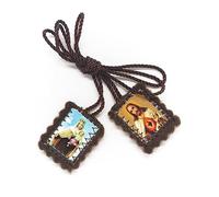 Catholic Scapular Brown Wool Rectangular Icon Handmade Sacred Heart of Jesus with Our Lady Mt Carmel by Zaraleas (2cm x 2.5cm)