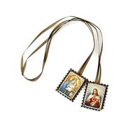 Catholic Scapular Necklace - Brown Scapulars with Virgin Mary & Jesus Imagery, Escapularios Catolicos, Escapulario de la Virgen del Carmen, Religious Scapular Jewelry for Men & Women, Catholic Gift