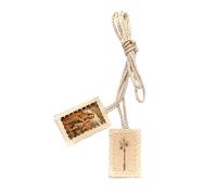 Catholic Scapular St. Joseph of Nazareth & Flowering Rod White Wool Rectangular Stitch Icon Classic Handmade by Zaraleas (3.0cm x 2.0cm)