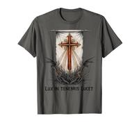 Catholic Scripture Lux in Tenebris Lucet Latin Cross T-Shirt