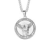 Catholic Seal of Seven Archangels Protection Necklace,Michael/Iriel/Raguel/Azrael/Gabriel/Raphael 7 Chief Saint Angels Prayers Pendant Chain Stainless Steel Religious Amulet Jewellery for Christian