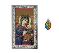 Catholic silver colour metal 2.5cm Our Lady of Perpetual Help medal and prayer