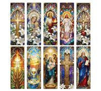 Catholic Stained Glass Bookmarks Set - 10PCS Stained Glass Catholic Bookmarks, Christian Transparent PVC Bible Bookmark Set, Religious Bookmark Gifts for Women Men, Christmas Church Catholic Gifts