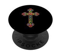 Catholic Stained Glass Cross Religious Christmas PopSockets Adhesive PopGrip