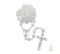 Catholic Town 8mm crystal beads, Our Lady of Charity "Virgen de la Caridad del Cobre" Rosary with Jerusalem Crucifix cross (Available colors: Black, Blue, Clear, Red, White and Yellow), Zinc, No