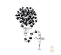 Catholic Town 8mm crystal beads, Our Lady of Charity "Virgen de la Caridad del Cobre" Rosary with Jerusalem Crucifix cross (Available colors: Black, Blue, Clear, Red, White and Yellow), Zinc, No