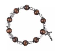 Catholic Town bracelet with Saint Benedict alloy beads, 10mm wood beads and crucifix (available colors: Black, Brown, Ivory and Red), Standard, Zinc Alloy, wood, no gemstone