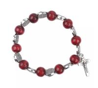 Catholic Town bracelet with Saint Benedict alloy beads, 10mm wood beads and crucifix (available colors: Black, Brown, Ivory and Red), Standard, Zinc Alloy, wood, no gemstone
