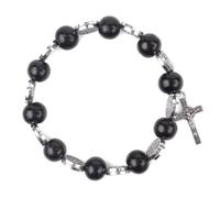 Catholic Town bracelet with Saint Benedict alloy beads, 10mm wood beads and crucifix (available colors: Black, Brown, Ivory and Red), Standard, Zinc Alloy, wood, no gemstone