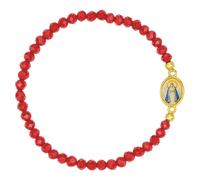 Catholic Town elastic Bracelet with Virgen de la Caridad del Cobre medal and 4mm beads (Available colors: Blue, Brown, Clear, Red, White, Yellow), Plastic, no gemstone