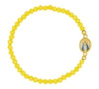 Catholic Town elastic Bracelet with Virgen de la Caridad del Cobre medal and 4mm beads (Available colors: Blue, Brown, Clear, Red, White, Yellow), Plastic, no gemstone