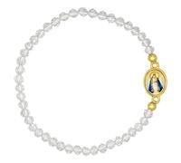 Catholic Town elastic Bracelet with Virgen de la Caridad del Cobre medal and 4mm beads (Available colors: Blue, Brown, Clear, Red, White, Yellow), Plastic, no gemstone