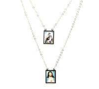 Catholic Town Sacred Heart of Jesus Christian and Our of Lady of Mount Carmel Stainless Steel Scapular (Available colors: Gold and Silver), Stainless Steel, No Gemstone