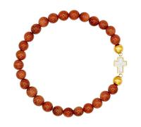 Catholic Town Stainless Steel Cross Bracelet with 4mm Sandstone (Venturina) beads (CTBSSCROV6N-G)