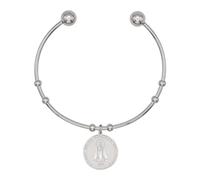 Catholic Town Stainless Steel Religious Cuff Bangle Ball Ends Bracelet with Our Lady of Charity "Virgen de la Caridad del Cobre" medal (Gold & Silver color available), Standard, Stainless Steel, no