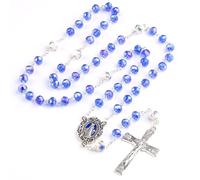 Catholic Town Virgin Mary centerpiece medal rosary with 6 * 8mm Blue Crystal Beads (CTRMM68CB-BLU)