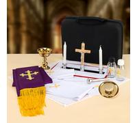 Catholic Travel Mass Kit-Chalice,PYX,Paten,Crucifix,Candles with Holder,Clergy Stole,Linens,Holy Water Sprinkler and Bottles with Case